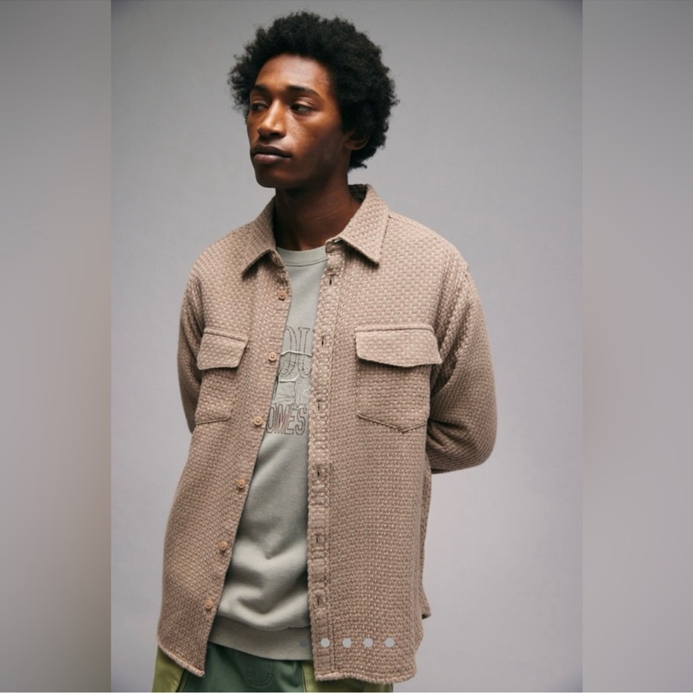 BDG Men's Textured Knit Tan Shirt Jacket